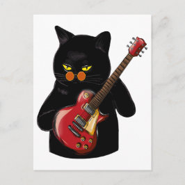 Postal Gato tocando guitarra acústica Músico cool Guitarr