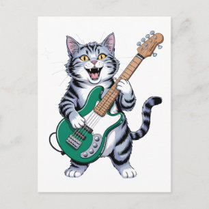 Postal Gato tocando guitarra Rock And Roll