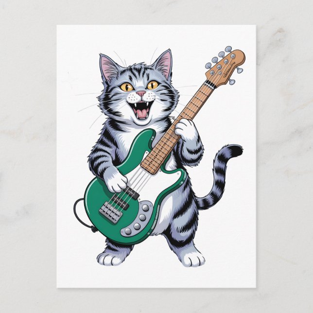 Postal Gato tocando guitarra Rock And Roll (Anverso)