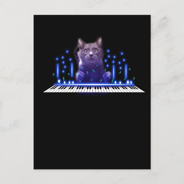 Postal Gato tocando piano Gato con teclado Mascota linda (Anverso)