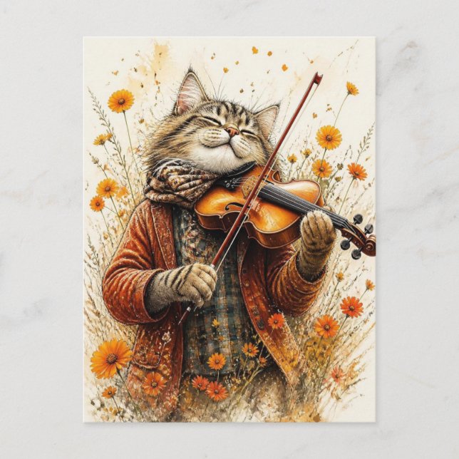 Postal Gato Tocando Violín (Anverso)