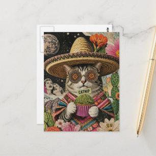 Postal Gato Tonto Con Colograma De Cupcake De Hierba Gate