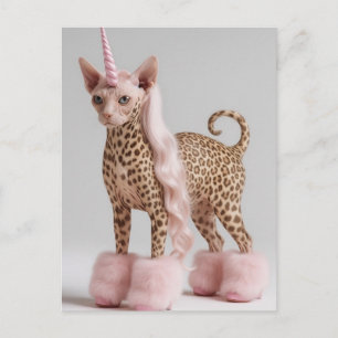 Postal Gato Unicornio Leopardo Glam en Tacones de Pelaje