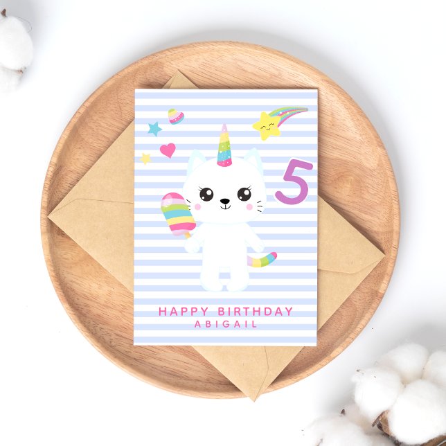 Postal Gato unicornio lindo - Cumpleaños de niños de edad (Subido por el creador)