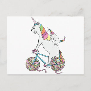 Postal Gato Unicornio Montando Gato Unicornio En Biciclet