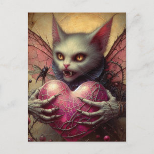 Postal Gato Vampiro hada corazón rosado rompe