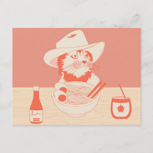 Postal Gato vaquero comiendo Ramen