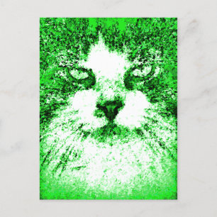 Postal Gato verde de arte pop moderno