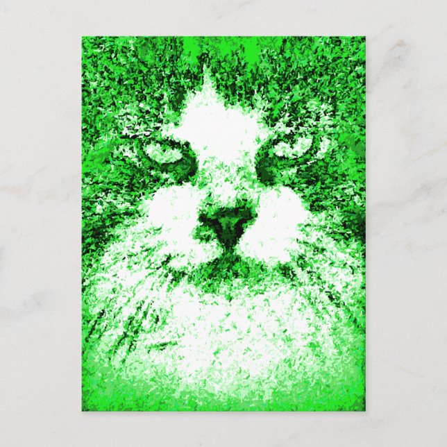 Postal Gato verde de arte pop moderno (Anverso)