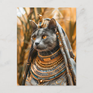 Postal Gato vestido como Reina del faraón