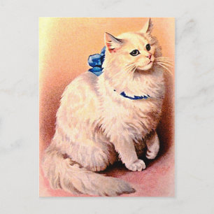 Postal Gato vintage con arco azul