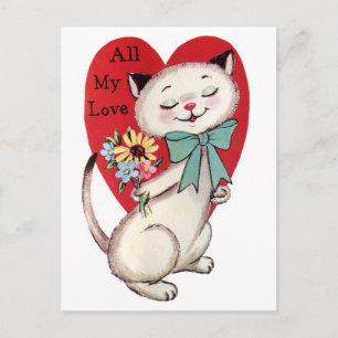 Postal Gato Vintage Con Flores Valentine