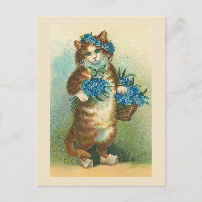 Postal "Gato vintage con nomeolvides" (Anverso)