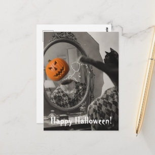 Postal Gato vintage de Halloween le quita la cabeza a Jac