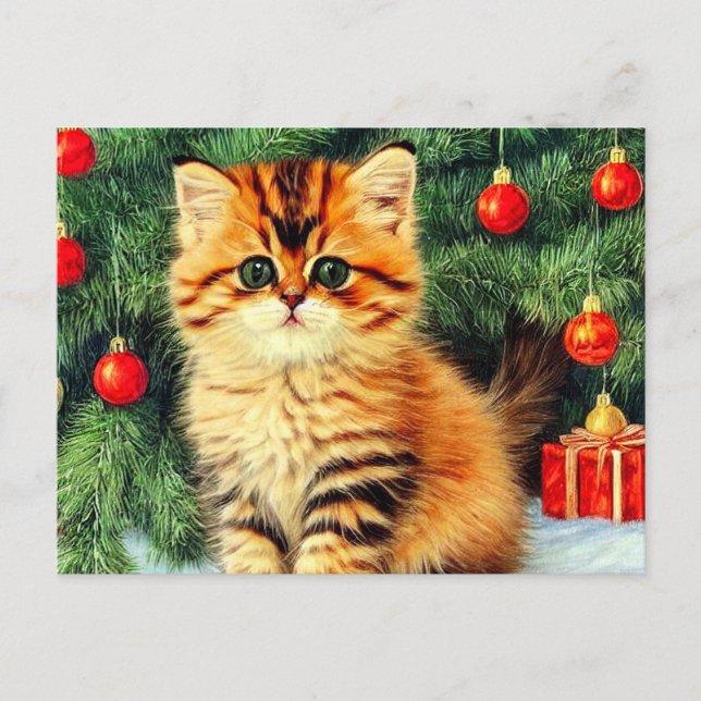 Postal Gato vintage de Navidad (Anverso)