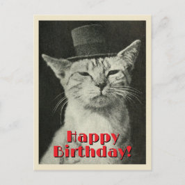 Postal Gato vintage en Top Hat Feliz cumpleaños