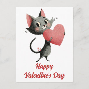 Postal Gato Vintage y Corazón Día de San Valentín