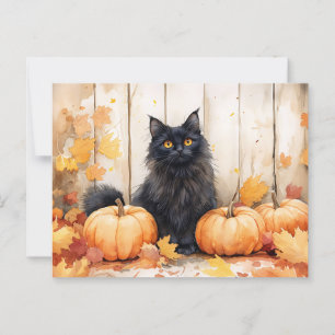 Postal Gato y calabazas otoñales