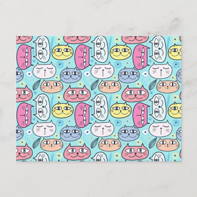 Postal Gato y caras de gatos y gatitos divertidos - amant (Anverso)