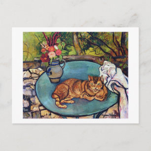 Postal Gato y florero, Suzanne Valadon
