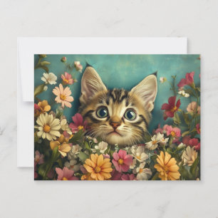 Postal Gato y flores