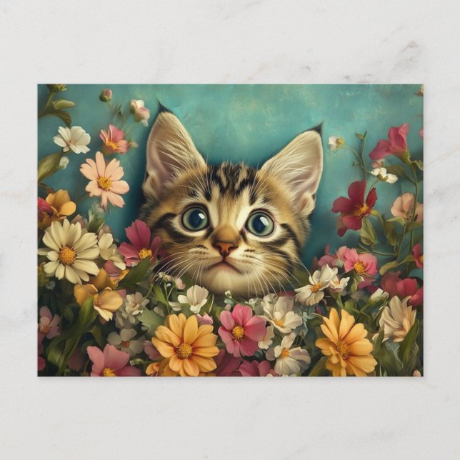 Postal Gato y flores (Anverso)