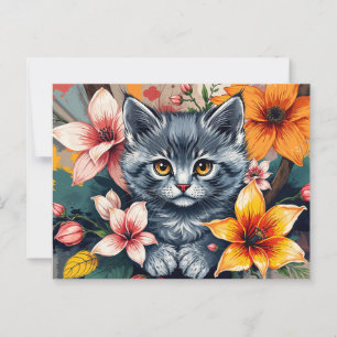 Postal Gato y flores