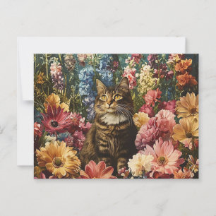 Postal Gato y flores
