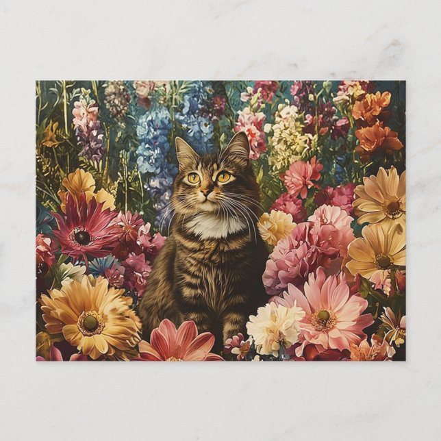 Postal Gato y flores (Anverso)