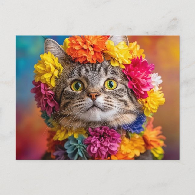 Postal Gato y flores (Anverso)
