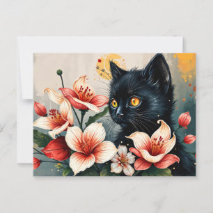 Postal Gato y flores