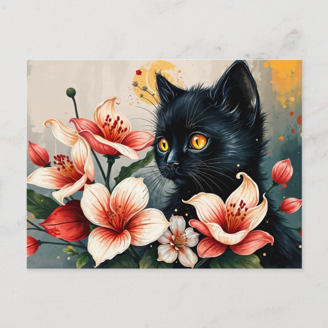 Postal Gato y flores (Anverso)
