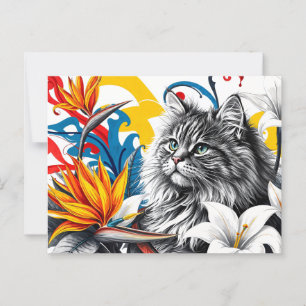 Postal Gato y flores