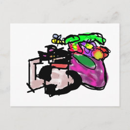 Postal Gato y flores de primavera 