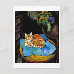 Postal Gato y flores en vase, Suzanne Valadon