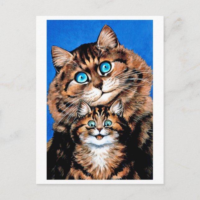 Postal Gato y gatito divertidos, Louis Wain (Anverso)
