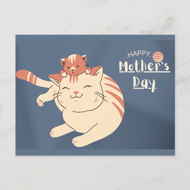 Postal Gato y gatito felices del día de la madre (Anverso)