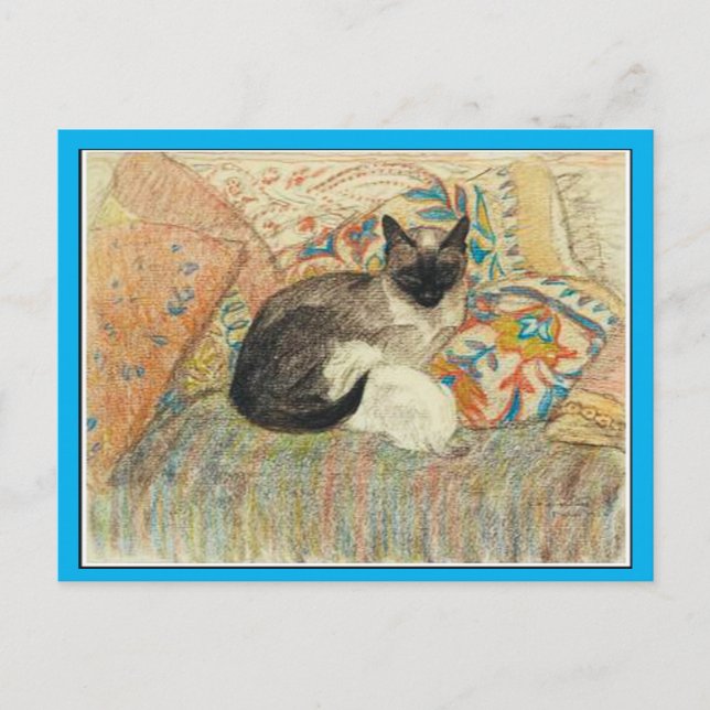 Postal Gato y gatito siameses, arte de Steinlen, Bella Ar (Anverso)