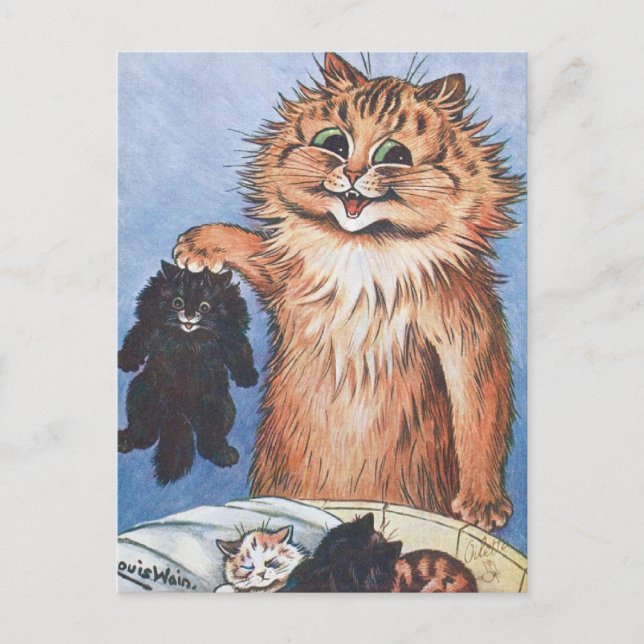 Postal Gato y gatitos, Louis Wain (Anverso)