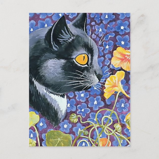 Postal "Gato y nasturtios" por Louis Wain (Anverso)