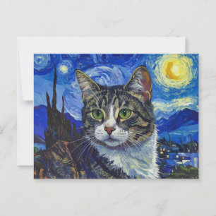 Postal Gato y noche estrellada