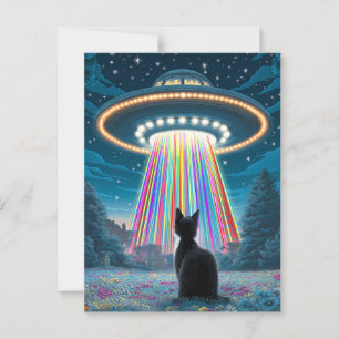 Postal Gato y OVNI psicodélico   Gracioso arte de secuest