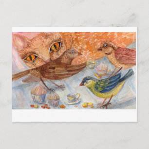 Postal Gato y pájaros
