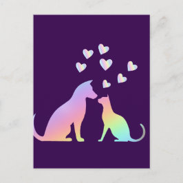 Postal Gato y Perro Silueta de Arcoíris Adorable Amor Púr