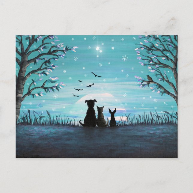 Postal Gato y perros Winter Sunset (Anverso)