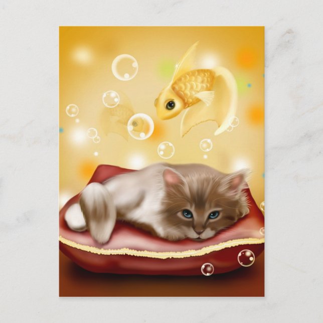 Postal Gato y pescado (Anverso)
