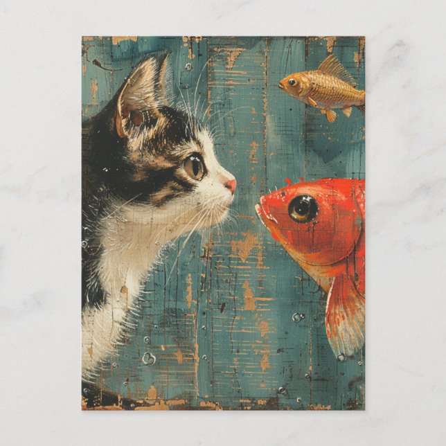 Postal Gato y pescado (Anverso)