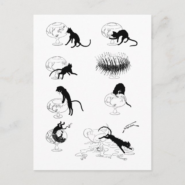 Postal Gato y pez dorado, Alexandre Steinlen (Anverso)