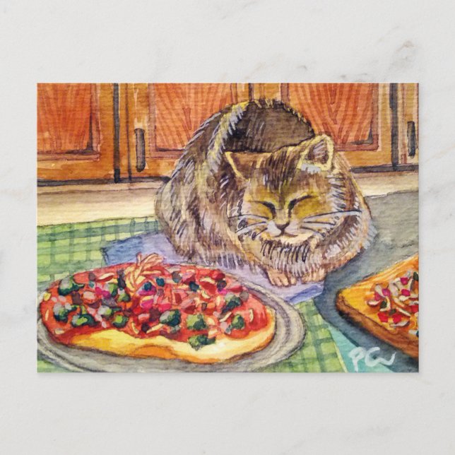 Postal Gato y pizza (Anverso)