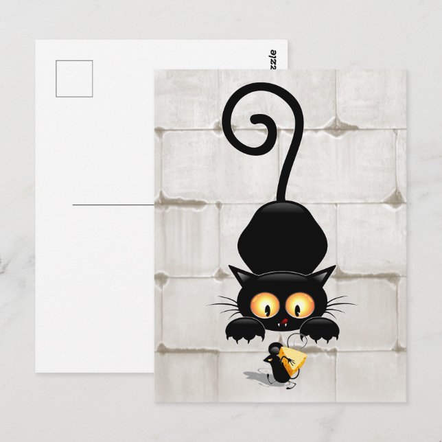 Postal Gato y ratón con personajes de dibujos animados di (Anverso / Reverso)